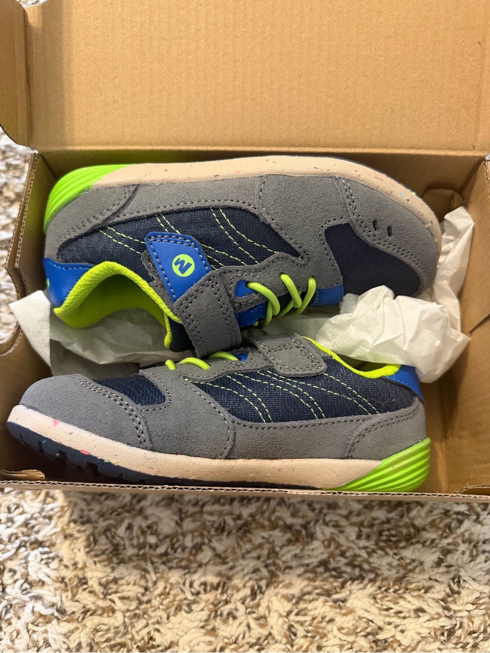 Merrell Kids Navy and Green Bare Steps Sneaker